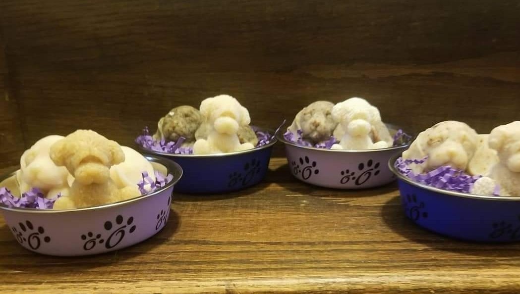 Cricket Meadows soaps in the shape of a puppy