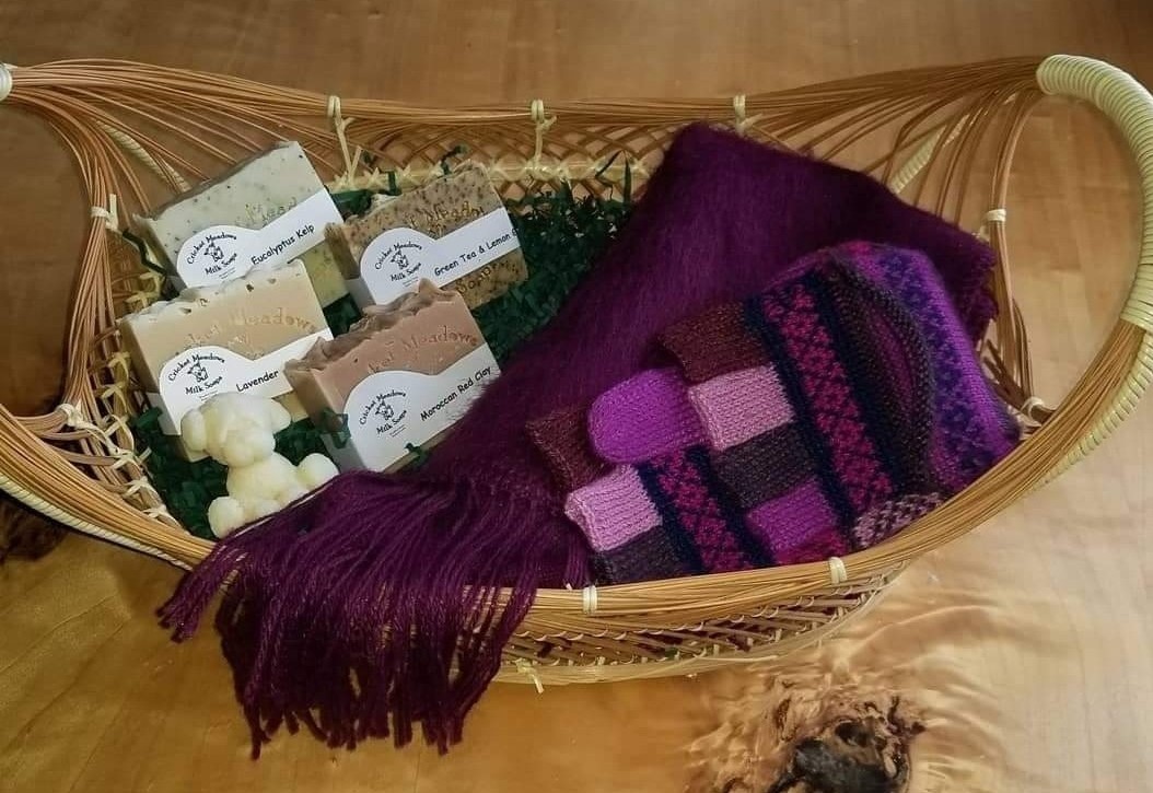 Cricket Meadows Farms custom gift box with Alpaca products and assorted soaps